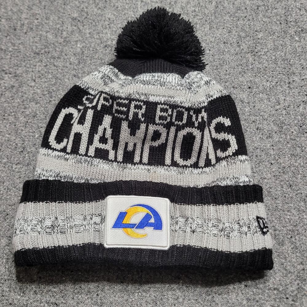 LA Rams Pom Beanie Mens Black Gray 2022 Super Bowl LVI Lined Knit Winter Cap Hat